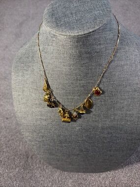 Gold Charm Pendant Necklace with Red Accent - Women Jewelry